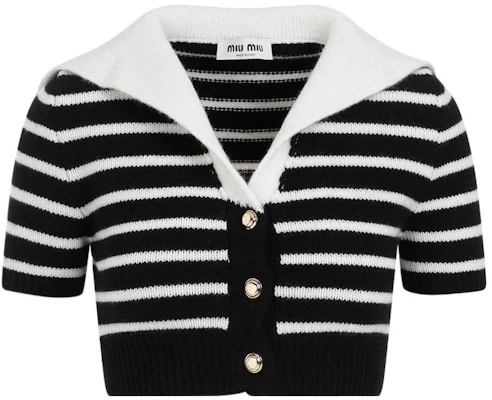 (W) MIU MIU FW23 黑色撞色條紋針織短袖上衣 MMF863-12BD-F0889-S-OOO Order (W) MIU MIU FW23 黑色撞色條紋針織短袖上衣 MMF863-12BD-F0889-S-OOO