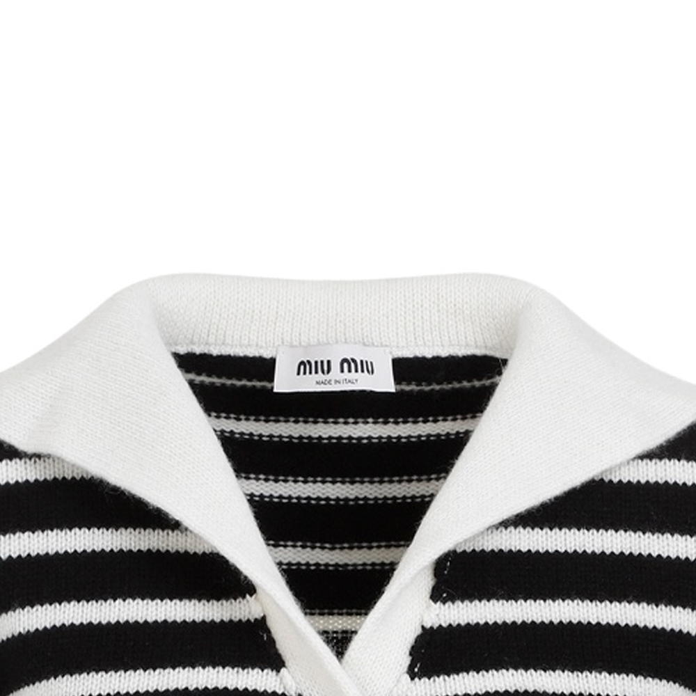 Shop (W) MIU MIU FW23 黑色撞色條紋針織短袖上衣 MMF863-12BD-F0889-S-OOO