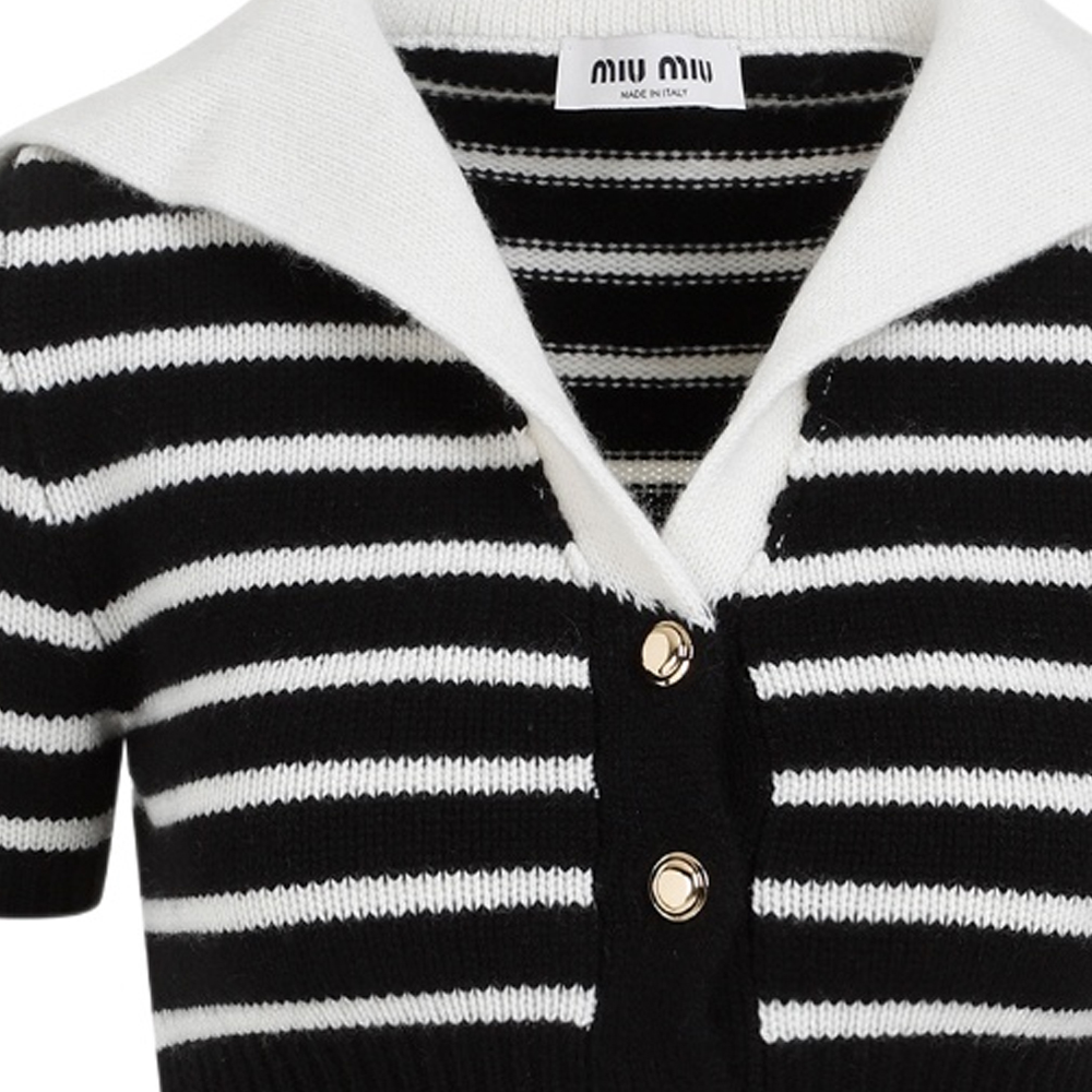 Purchase (W) MIU MIU FW23 黑色撞色條紋針織短袖上衣 MMF863-12BD-F0889-S-OOO