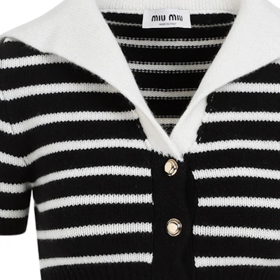 (W) MIU MIU FW23 黑色撞色條紋針織短袖上衣 MMF863-12BD-F0889-S-OOO Purchase (W) MIU MIU FW23 黑色撞色條紋針織短袖上衣 MMF863-12BD-F0889-S-OOO