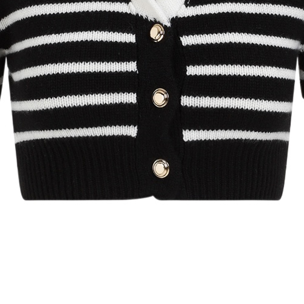 Sizing (W) MIU MIU FW23 黑色撞色條紋針織短袖上衣 MMF863-12BD-F0889-S-OOO