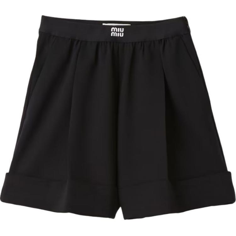 (Women) MIU MIU FW23  Black Elastic Waist Shorts with Logo Print. MP1701S2321R1F0002