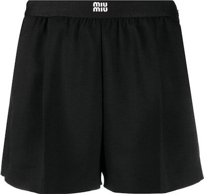 (Women) MIU MIU FW23 Black Elastic Waist Shorts with Logo Print. MP1701S2321R1F0002 Order (Women) MIU MIU FW23 Black Elastic Waist Shorts with Logo Print. MP1701S2321R1F0002