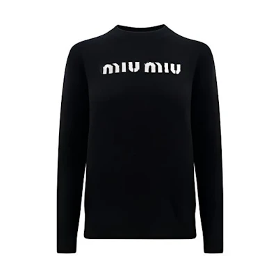 (Women) MIU MIU FW23 Black Embroidered Logo Oversized Sweater MML808-13K1-F0002