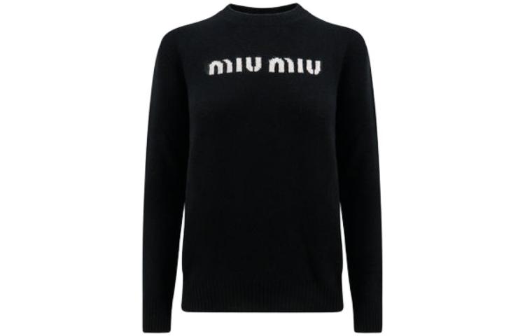 Order (W) MIU MIU FW23 黑色刺绣标志宽松毛衣 MML808-13K1-F0002