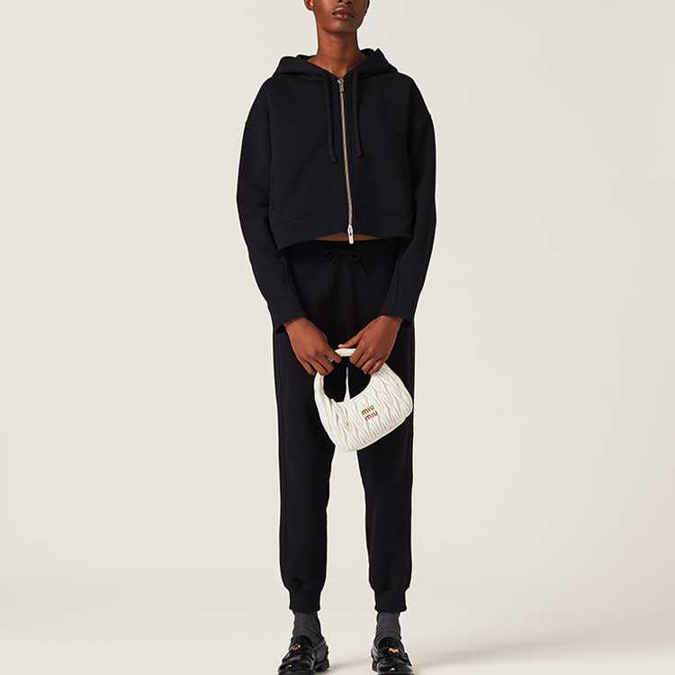 Lookbook (Women) MIU MIU FW23  Black Knit Drawstring Jogger Sweatpants. MJP302-13FV-F0002-S-232