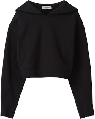 (Women) MIU MIU FW23 Black Navy Collar Long Sleeve Casual Sweatshirt. MJL962-13FV-F0002-S-232 Buy (Women) MIU MIU FW23 Black Navy Collar Long Sleeve Casual Sweatshirt. MJL962-13FV-F0002-S-232