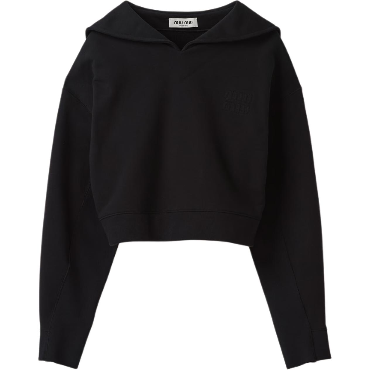 Order (Women) MIU MIU FW23  Black Navy Collar Long Sleeve Casual Sweatshirt. MJL962-13FV-F0002-S-232