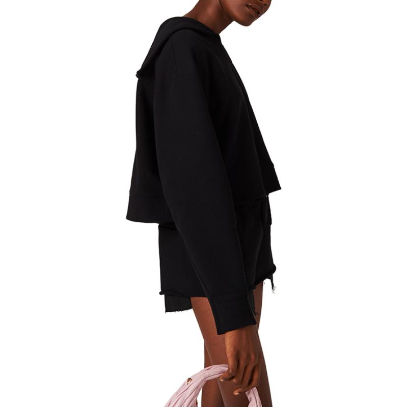 Purchase (Women) MIU MIU FW23  Black Navy Collar Long Sleeve Casual Sweatshirt. MJL962-13FV-F0002-S-232