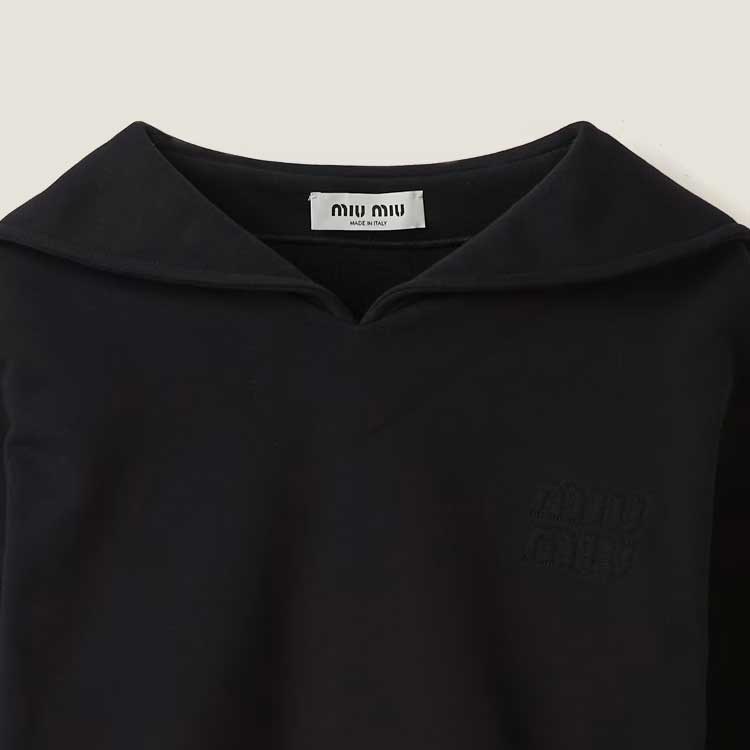 Sizing (Women) MIU MIU FW23  Black Navy Collar Long Sleeve Casual Sweatshirt. MJL962-13FV-F0002-S-232