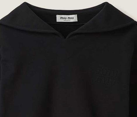 (Women) MIU MIU FW23 Black Navy Collar Long Sleeve Casual Sweatshirt. MJL962-13FV-F0002-S-232 Sizing (Women) MIU MIU FW23 Black Navy Collar Long Sleeve Casual Sweatshirt. MJL962-13FV-F0002-S-232