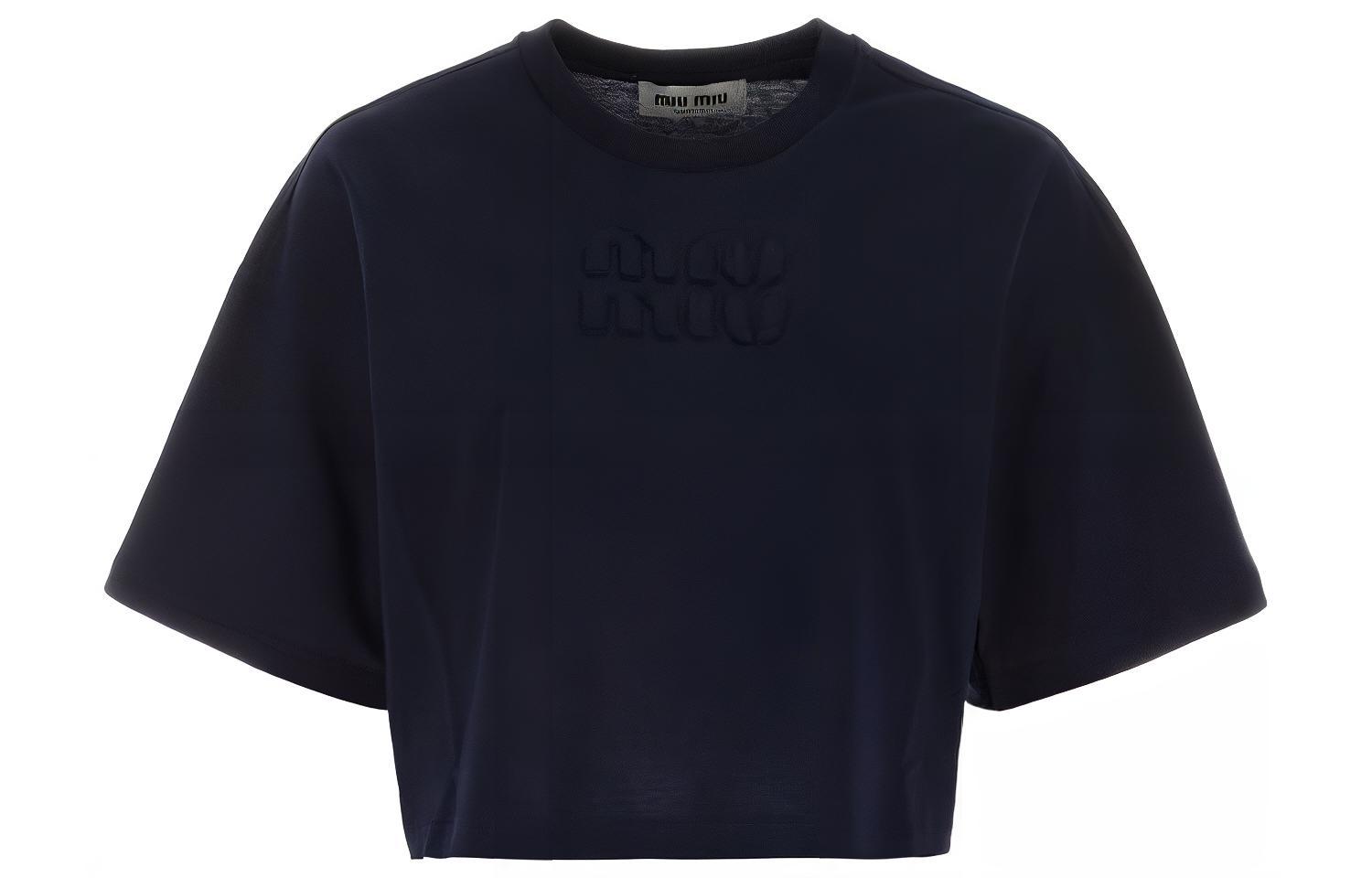 (Women) MIU MIU FW23  Black Short-Sleeve Crop Top T-Shirt MJN385-1YXT-F0008