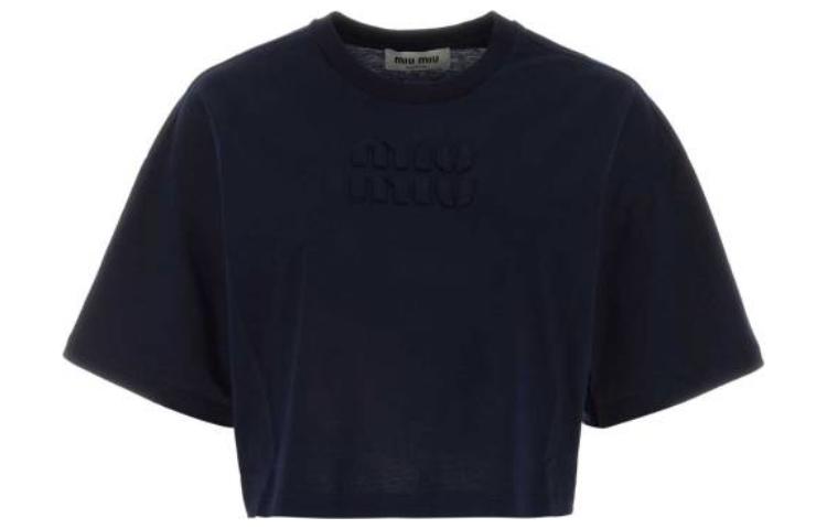 Order (W) MIU MIU FW23 Kaos Crop Lengan Pendek Hitam Wanita MJN385-1YXT-F0008