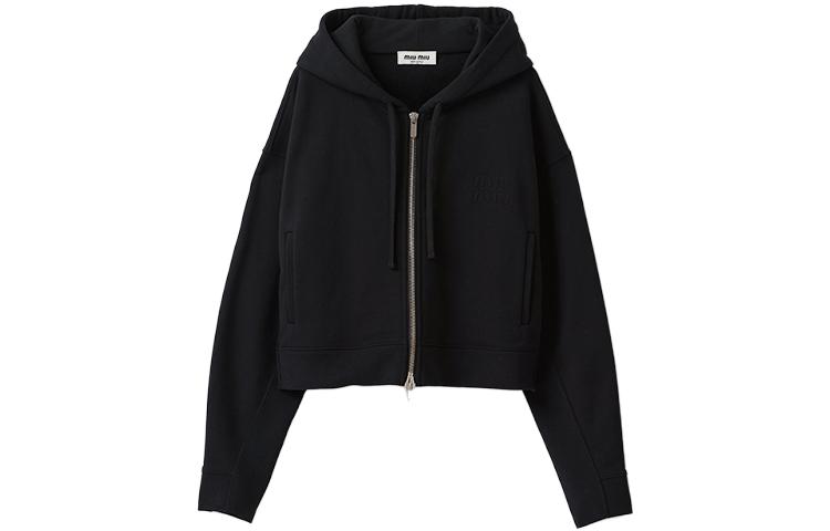 (Women) MIU MIU FW23  Black Solid Zip-Up Hoodie Jacket. MJL954-13FV-F0002-S-232