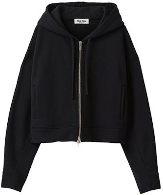 (Women) MIU MIU FW23 Black Solid Zip-Up Hoodie Jacket. MJL954-13FV-F0002-S-232 Order (Women) MIU MIU FW23 Black Solid Zip-Up Hoodie Jacket. MJL954-13FV-F0002-S-232