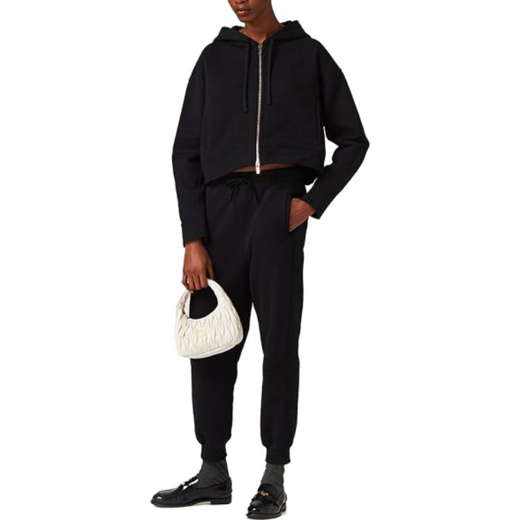 Lookbook (Women) MIU MIU FW23  Black Solid Zip-Up Hoodie Jacket. MJL954-13FV-F0002-S-232