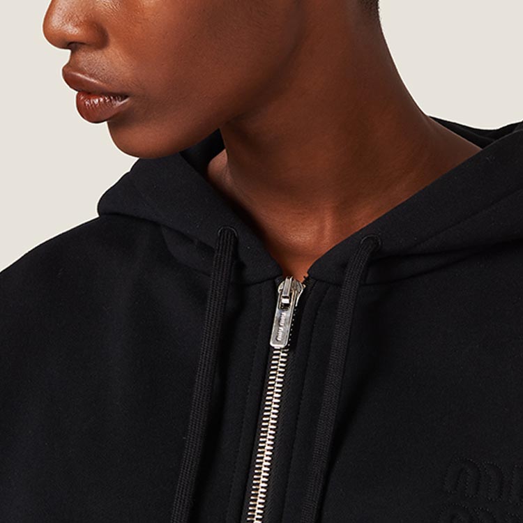 Details for (Women) MIU MIU FW23  Black Solid Zip-Up Hoodie Jacket. MJL954-13FV-F0002-S-232