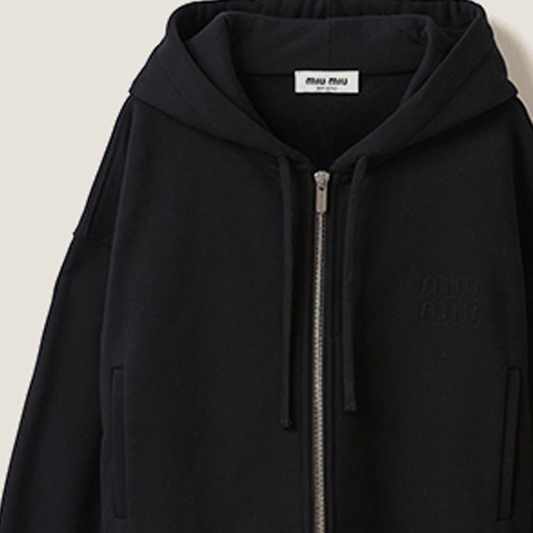 Sizing (Women) MIU MIU FW23  Black Solid Zip-Up Hoodie Jacket. MJL954-13FV-F0002-S-232