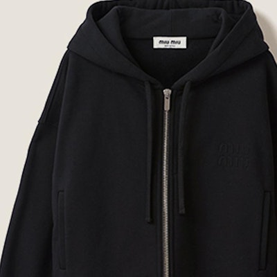 (Women) MIU MIU FW23 Black Solid Zip-Up Hoodie Jacket. MJL954-13FV-F0002-S-232 Sizing (Women) MIU MIU FW23 Black Solid Zip-Up Hoodie Jacket. MJL954-13FV-F0002-S-232