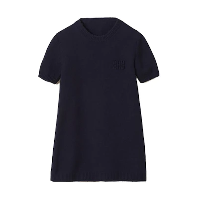 (Women) MIU MIU FW23 Blue Knit Crew Neck Casual Short-Sleeve Dress MMA819-13JS-F0008-S-232