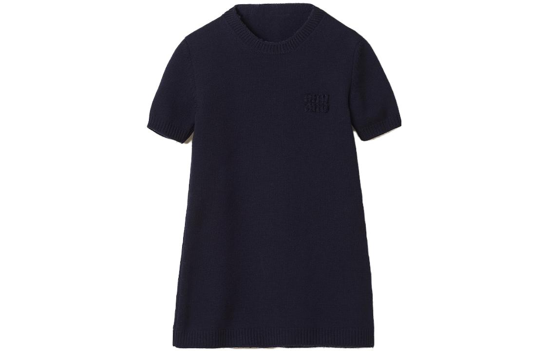 Order (W) 미우미우 FW23 블루 니트 크루넥 캐주얼 반소매 드레스 MMA819-13JS-F0008-S-232