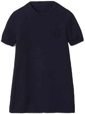 (W) 미우미우 FW23 블루 니트 크루넥 캐주얼 반소매 드레스 MMA819-13JS-F0008-S-232 Order (W) 미우미우 FW23 블루 니트 크루넥 캐주얼 반소매 드레스 MMA819-13JS-F0008-S-232