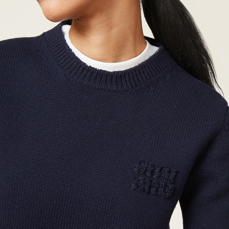 Purchase (W) 미우미우 FW23 블루 니트 크루넥 캐주얼 반소매 드레스 MMA819-13JS-F0008-S-232