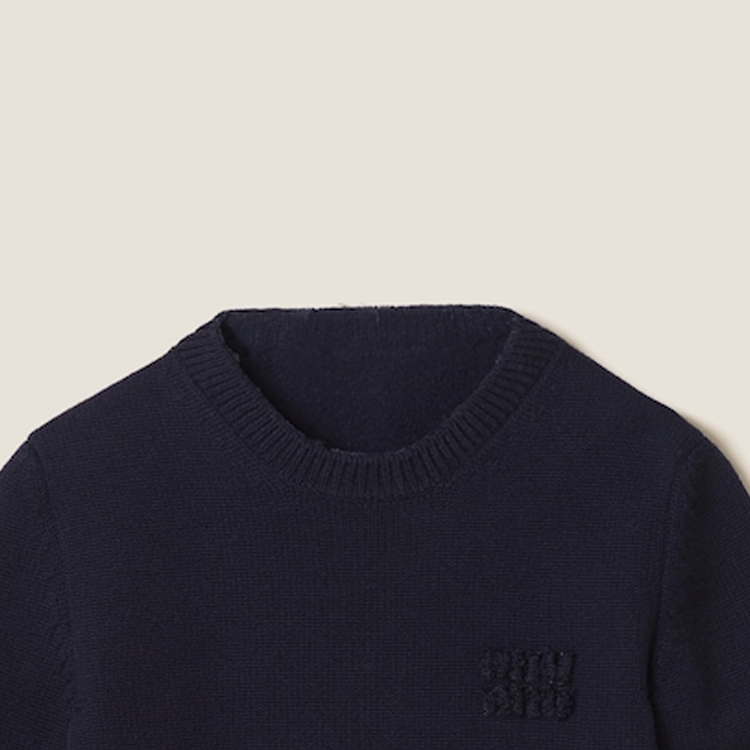 Sizing (W) 미우미우 FW23 블루 니트 크루넥 캐주얼 반소매 드레스 MMA819-13JS-F0008-S-232