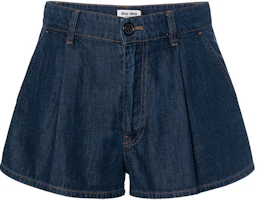 (Women) MIU MIU FW23 Blue Mid-Waist Casual Straight Shorts GWP477-13MJ-F0008-S-232 (Women) MIU MIU FW23 Blue Mid-Waist Casual Straight Shorts GWP477-13MJ-F0008-S-232