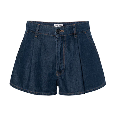(Women) MIU MIU FW23 Blue Mid-Waist Casual Straight Shorts GWP477-13MJ-F0008-S-232