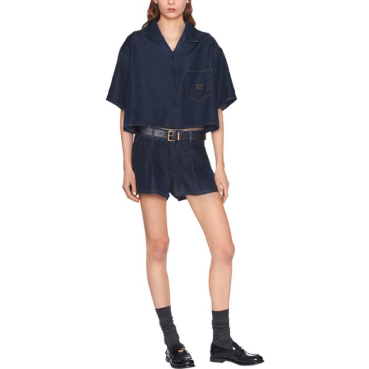 (Women) MIU MIU FW23  Blue Mid-Waist Casual Straight Shorts GWP477-13MJ-F0008-S-232 圖 3
