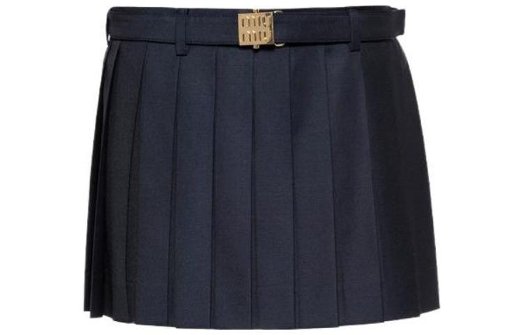 (Women) MIU MIU FW23  Blue Pleated Mid-Rise Mini Skirt Casual Style. MG2032-11AD-F0008-S-232