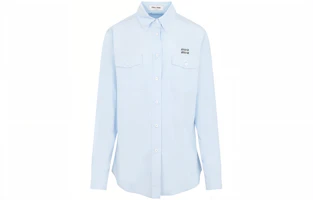 (Women) MIU MIU FW23 Blue Solid Color Pointed Collar Long Sleeve Shirt. MK1792-10RG-F0012 (Women) MIU MIU FW23 Blue Solid Color Pointed Collar Long Sleeve Shirt. MK1792-10RG-F0012