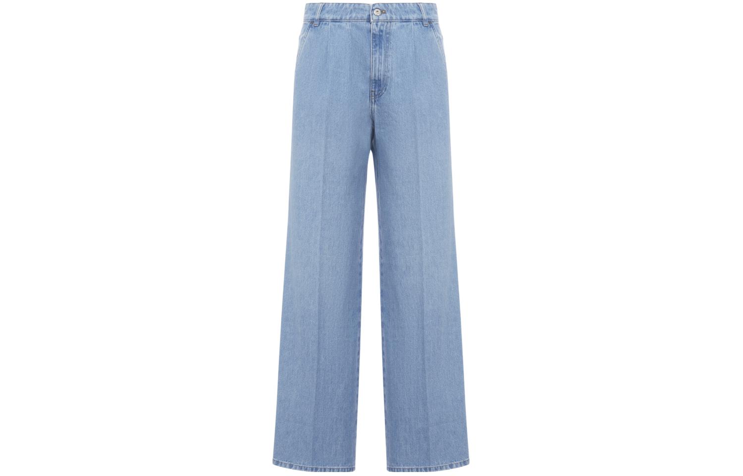 Order (W) MIU MIU FW23 Jeans Denim Biru Lurus dengan Resleting dan Kantong Samping. GWP473-131k-F0013-S-232