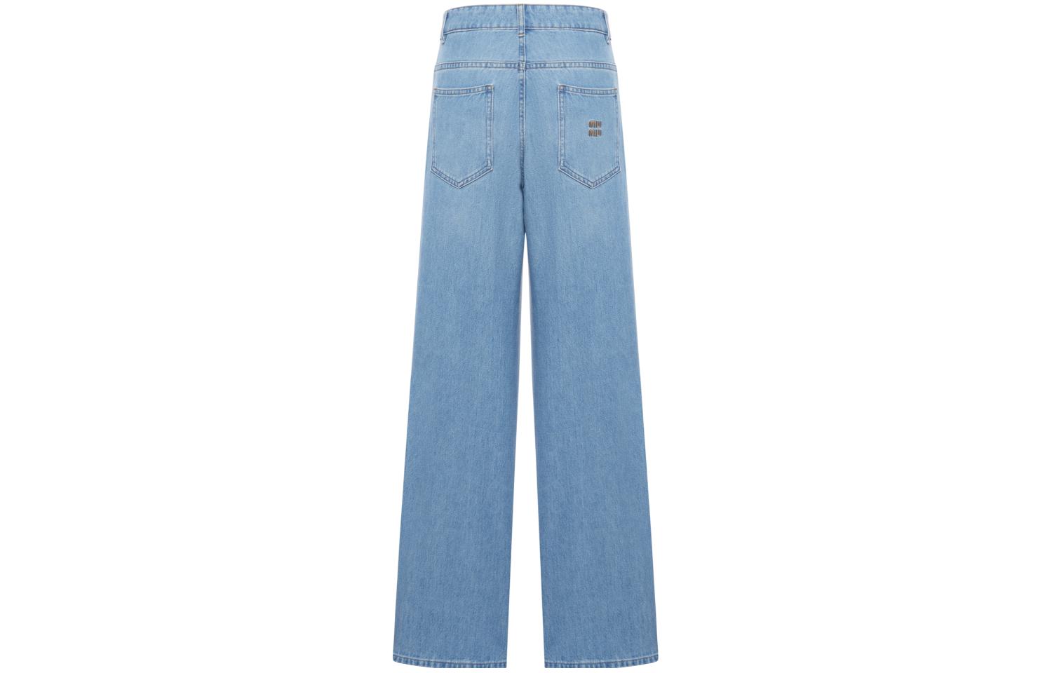 Lookbook (W) MIU MIU FW23 Jeans Denim Biru Lurus dengan Resleting dan Kantong Samping. GWP473-131k-F0013-S-232