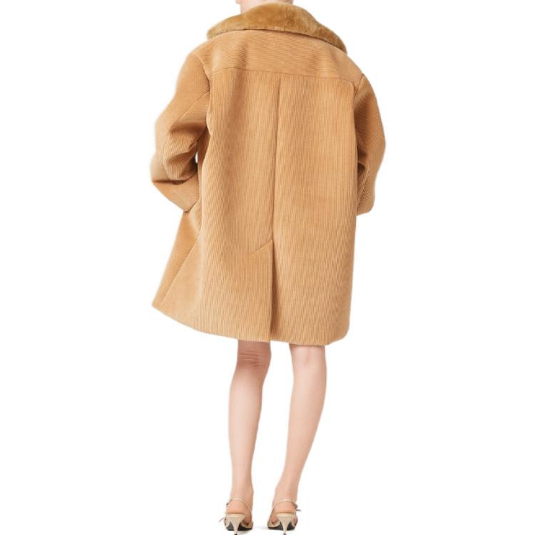 Shop (Women) MIU MIU FW23  Brown Double-Breasted Jacket with Embroidered Logo. ML990-13OR-F0040-S-232