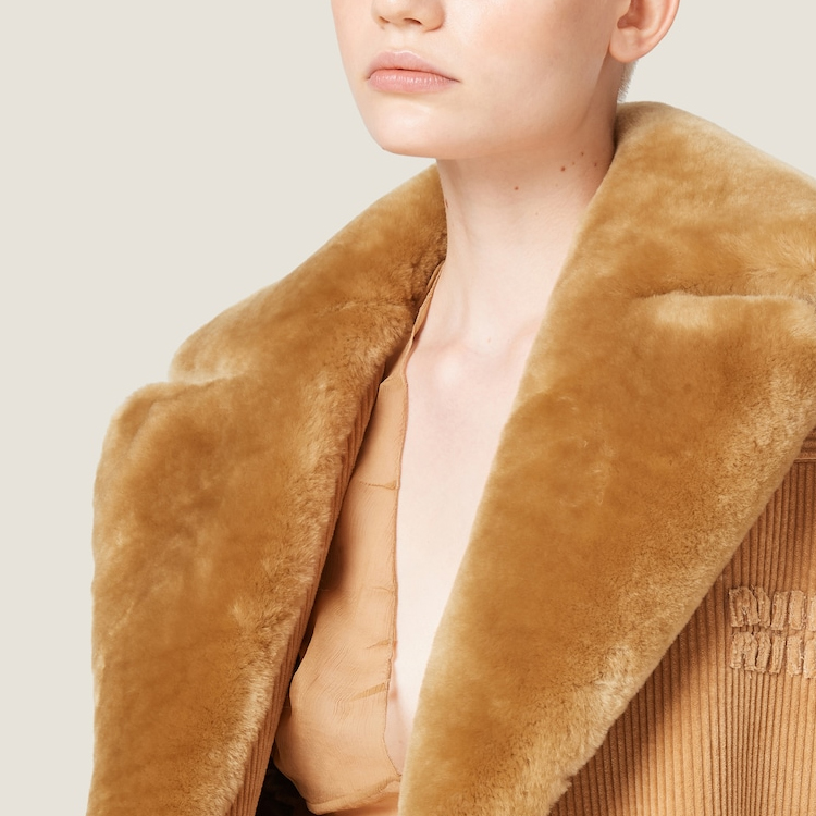 Purchase (Women) MIU MIU FW23  Brown Double-Breasted Jacket with Embroidered Logo. ML990-13OR-F0040-S-232