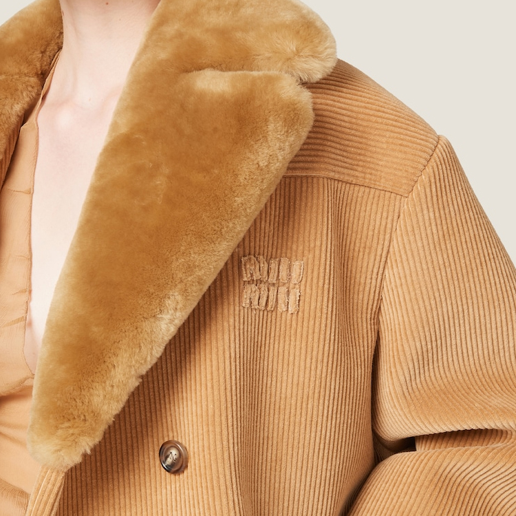 Details for (Women) MIU MIU FW23  Brown Double-Breasted Jacket with Embroidered Logo. ML990-13OR-F0040-S-232