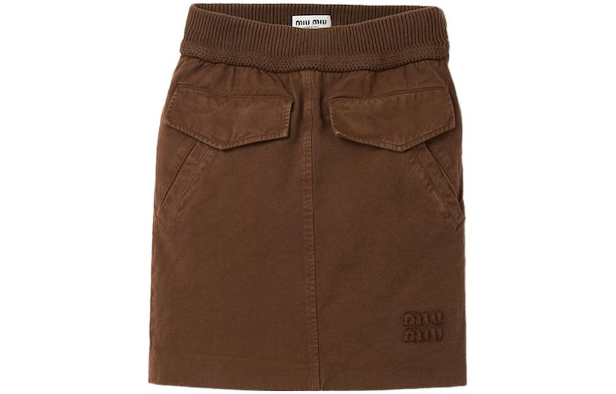 (Women) MIU MIU FW23  Cocoa Brown Embroidered Logo Casual Straight Skirt. MG2105-13SI-F0324-S-232 圖 2