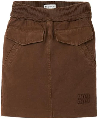 (Women) MIU MIU FW23 Cocoa Brown Embroidered Logo Casual Straight Skirt. MG2105-13SI-F0324-S-232 Order (Women) MIU MIU FW23 Cocoa Brown Embroidered Logo Casual Straight Skirt. MG2105-13SI-F0324-S-232