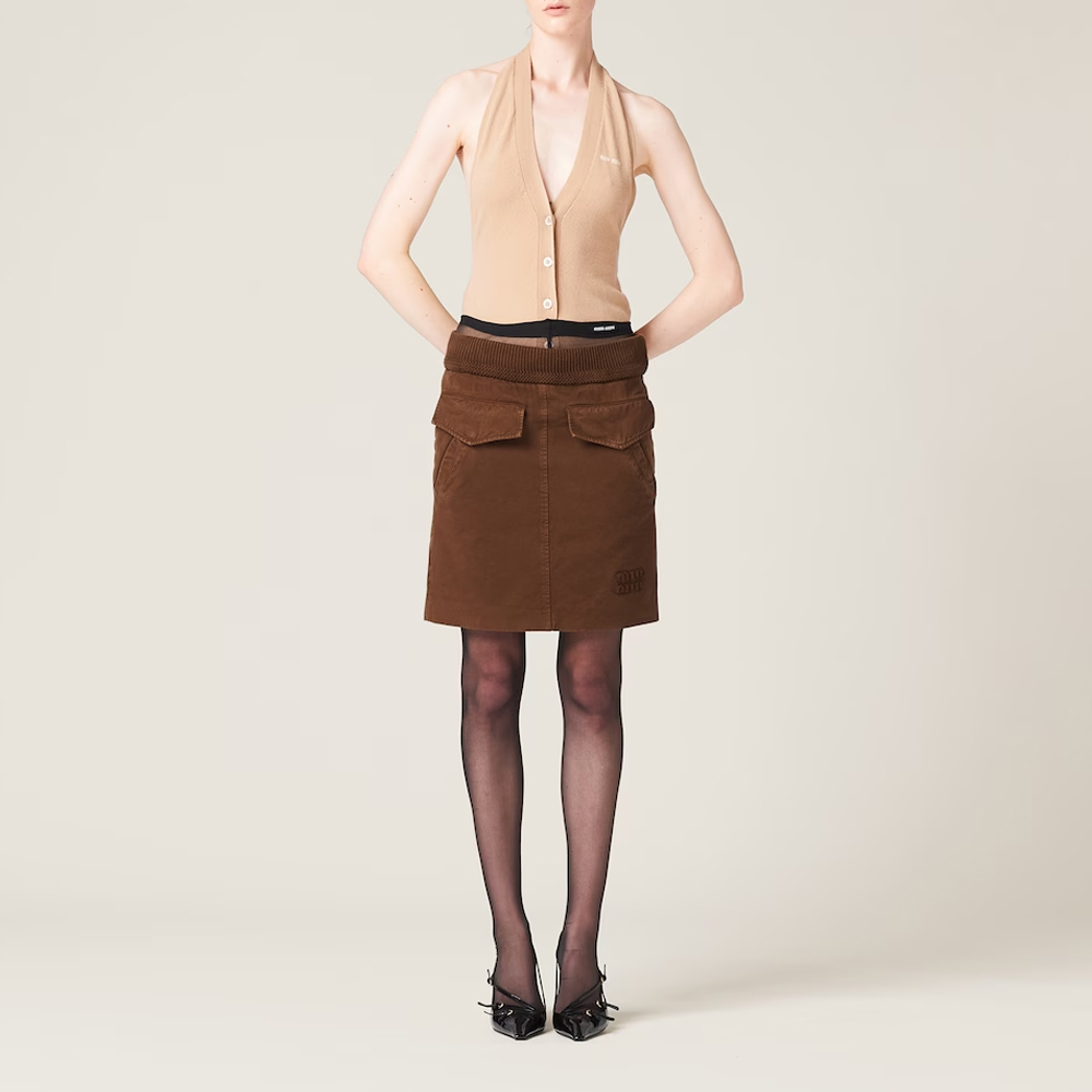 (Women) MIU MIU FW23  Cocoa Brown Embroidered Logo Casual Straight Skirt. MG2105-13SI-F0324-S-232 圖 3