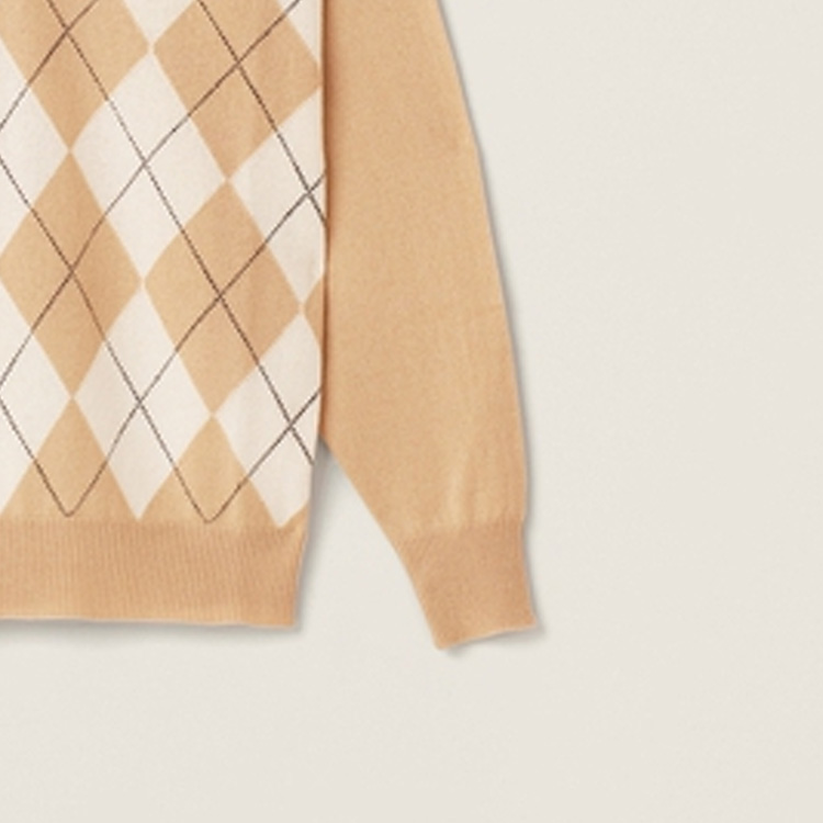 Details for (W) MIU MIU FW23拼色菱形针织毛衣-驼棕色. MML826-13MN-F0040-S-232