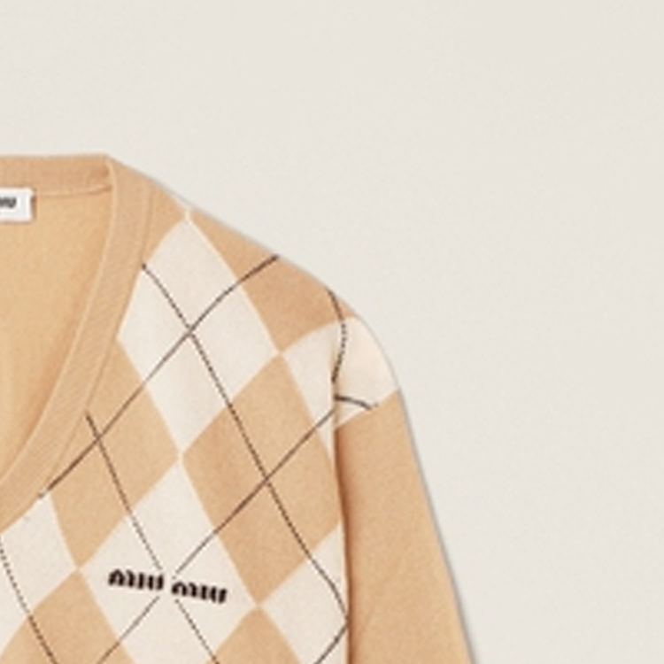 Sizing (W) MIU MIU FW23拼色菱形针织毛衣-驼棕色. MML826-13MN-F0040-S-232