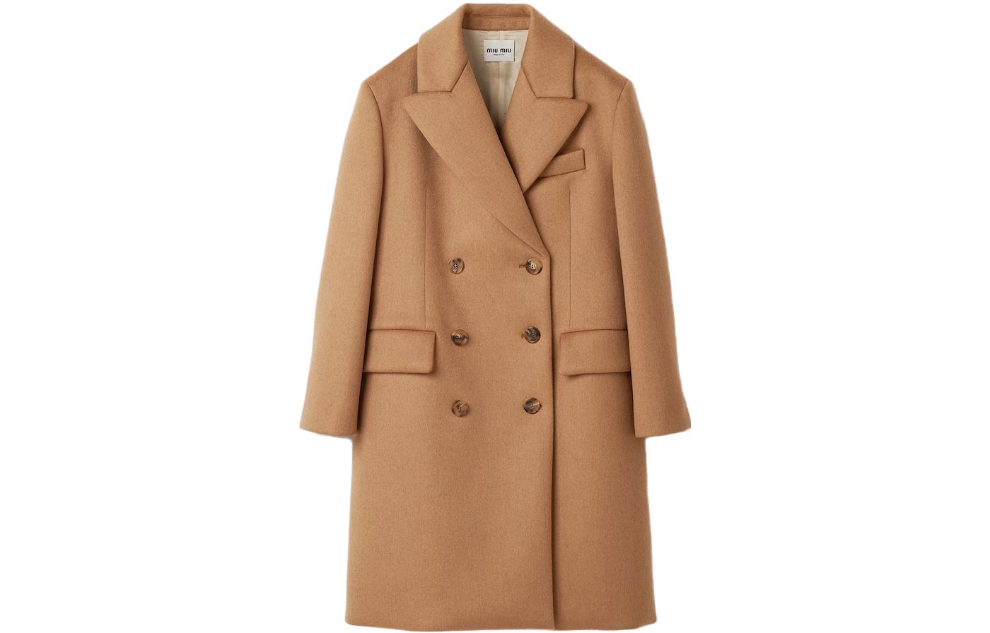 (Women) MIU MIU FW23  Double-Breasted Long Coat in Camel Brown. MS1982-13OM-F0040-S-232