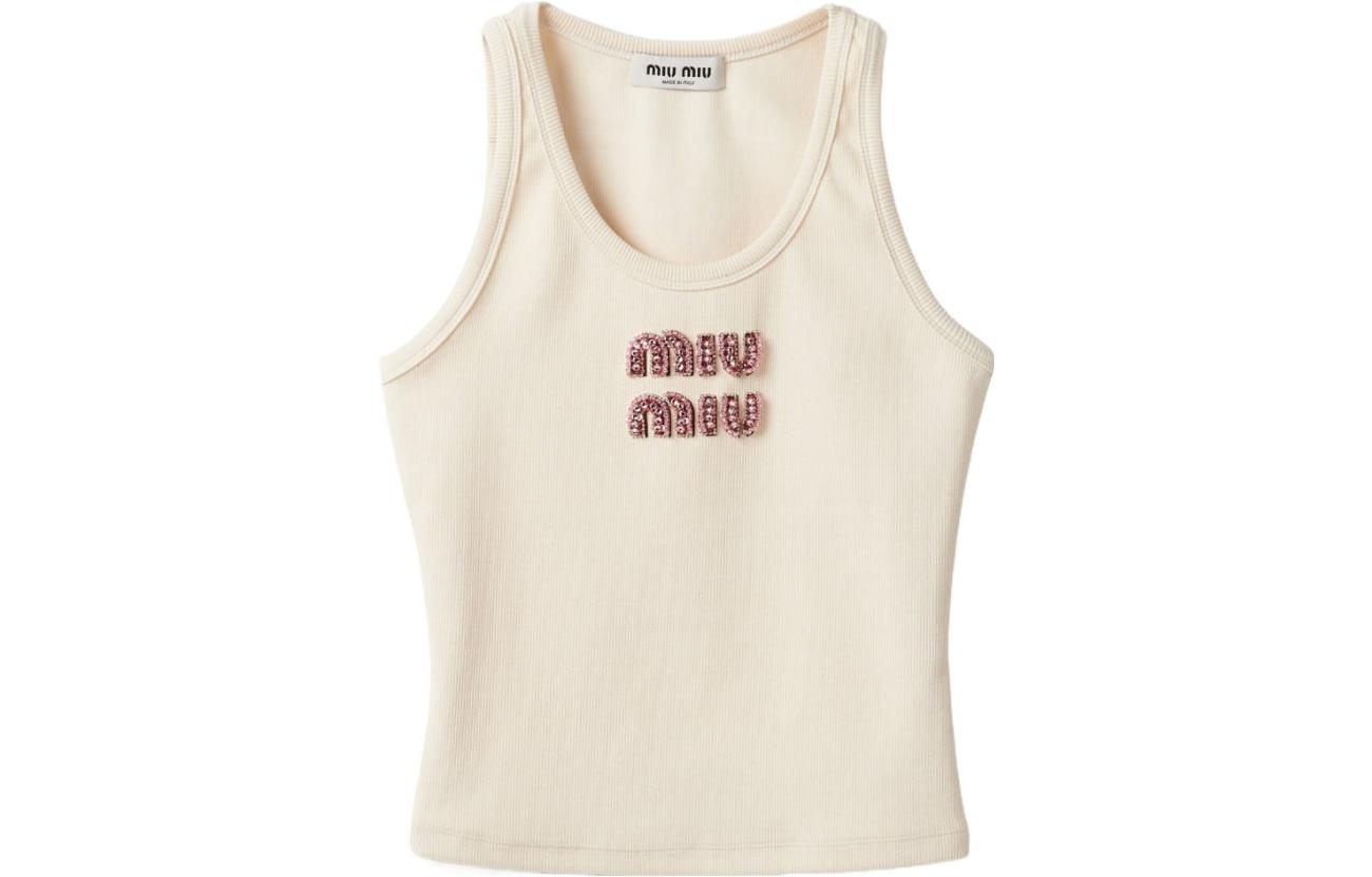 (Women) MIU MIU FW23  Embroidered Logo Knit Vest in Off-White. MJT682-14AS-F0HAT-S-OOO