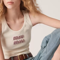 Details for (Women) MIU MIU FW23 Embroidered Logo Knit Vest in Off-White. MJT682-14AS-F0HAT-S-OOO