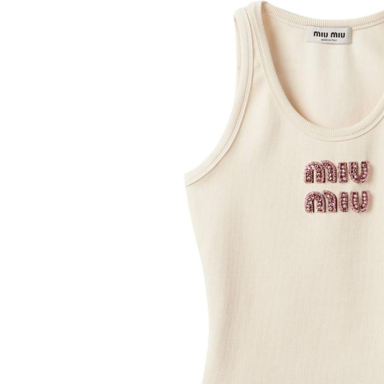 Cheap (W) MIU MIU FW23 刺绣Logo白色针织背心. MJT682-14AS-F0HAT-S-OOO
