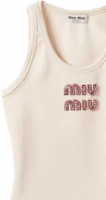 Cheap (Women) MIU MIU FW23 Embroidered Logo Knit Vest in Off-White. MJT682-14AS-F0HAT-S-OOO
