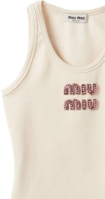 (W) MIU MIU FW23 刺绣Logo白色针织背心. MJT682-14AS-F0HAT-S-OOO Cheap (W) MIU MIU FW23 刺绣Logo白色针织背心. MJT682-14AS-F0HAT-S-OOO