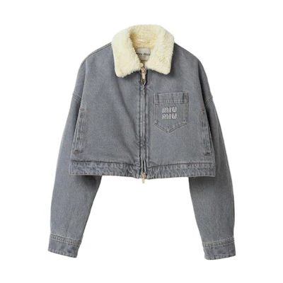 (Women) MIU MIU FW23 Grey Embroidered Logo Long Sleeve Jacket. GWB185-13LF-F0031-S-232